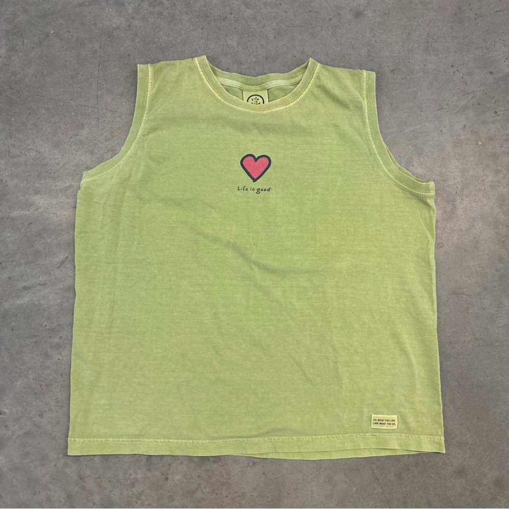Life Is Good Green Tank Top with Heart Design